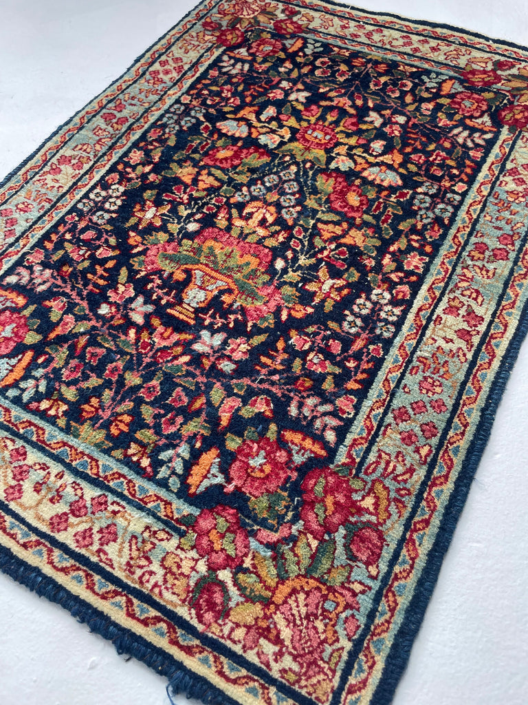 RESERVED FOR HALIE*** BOTANICAL Tree of Life Kerman Lavar Antique Rug Mat | Collector's Gem | 1.7 x 2.3