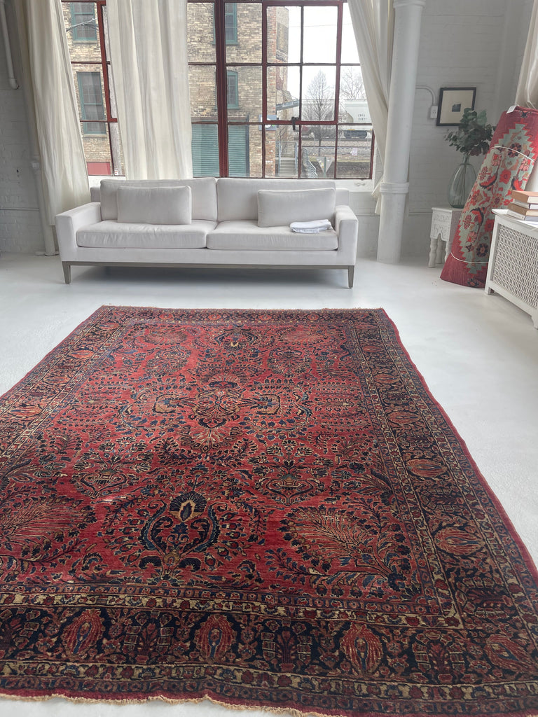 MAGNIFICENT Antique Blooming Sarouk in Lovely Coral, Berry, Blush | RARE SIZE: 6.2 x 9.1