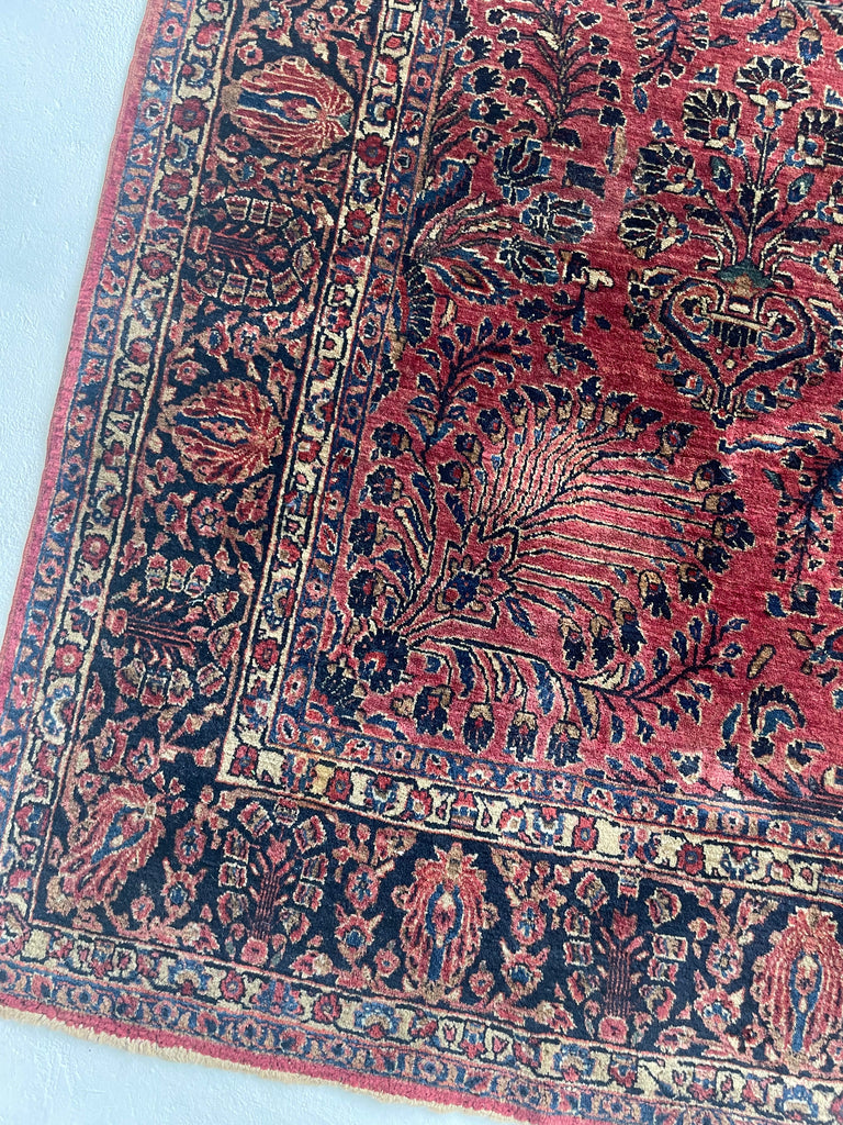 MAGNIFICENT Antique Blooming Sarouk in Lovely Coral, Berry, Blush | RARE SIZE: 6.2 x 9.1