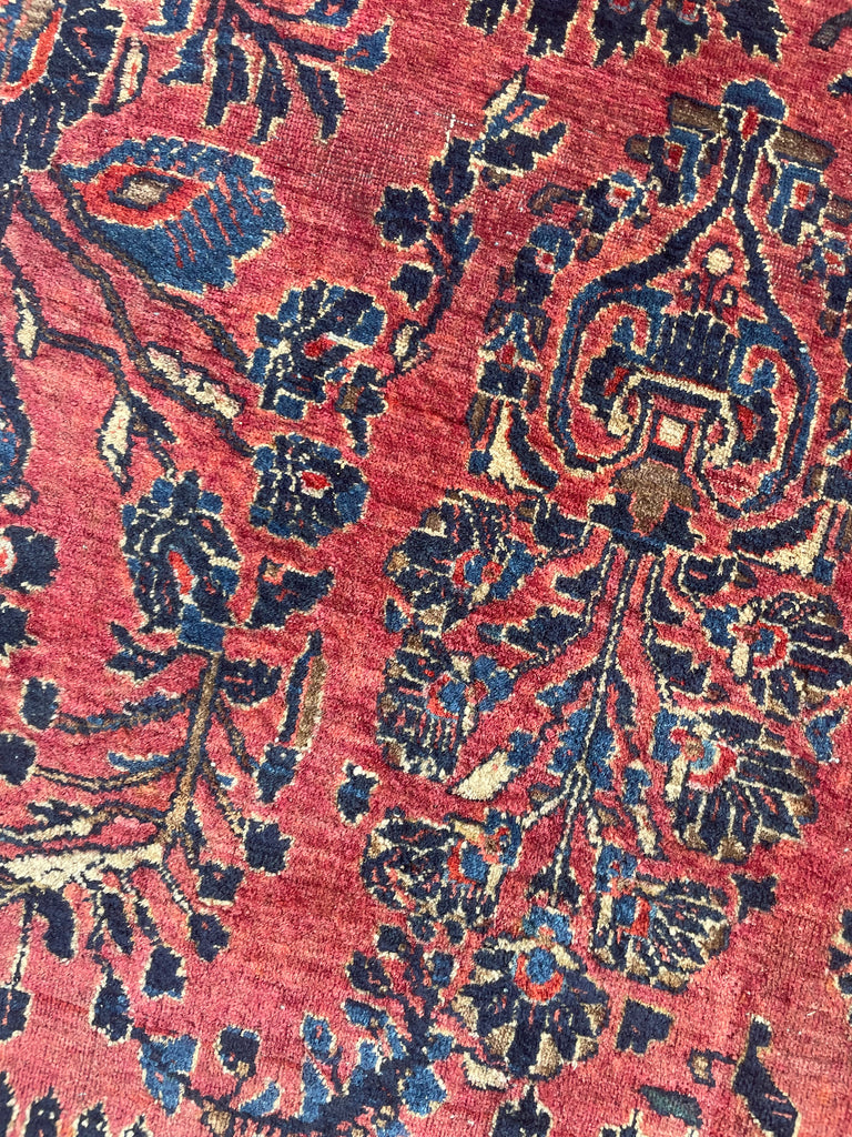 MAGNIFICENT Antique Blooming Sarouk in Lovely Coral, Berry, Blush | RARE SIZE: 6.2 x 9.1
