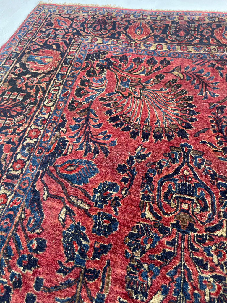 MAGNIFICENT Antique Blooming Sarouk in Lovely Coral, Berry, Blush | RARE SIZE: 6.2 x 9.1