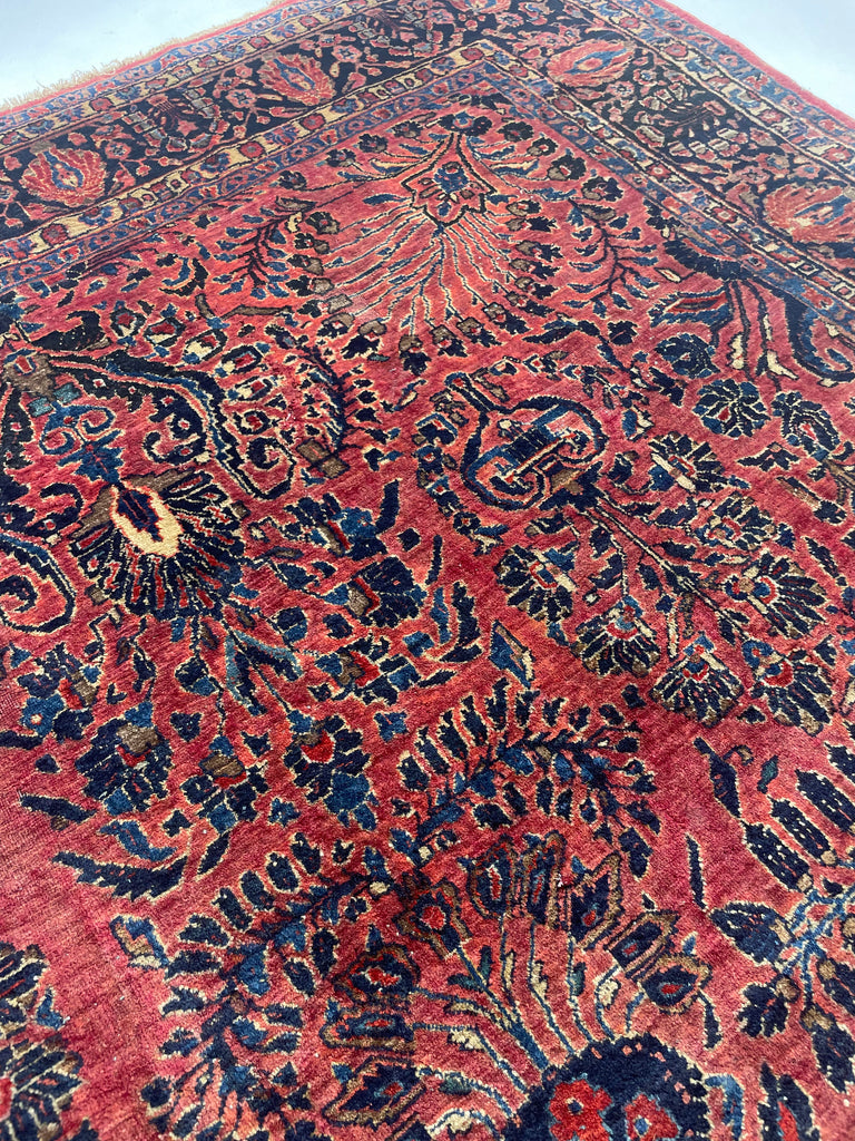 MAGNIFICENT Antique Blooming Sarouk in Lovely Coral, Berry, Blush | RARE SIZE: 6.2 x 9.1