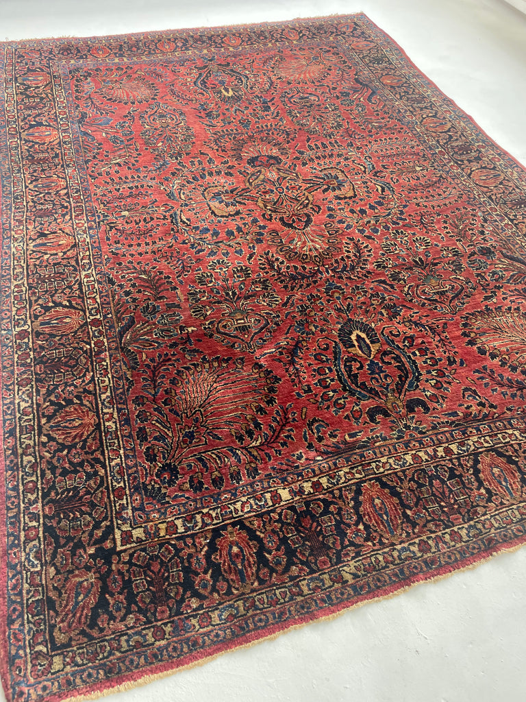 MAGNIFICENT Antique Blooming Sarouk in Lovely Coral, Berry, Blush | RARE SIZE: 6.2 x 9.1