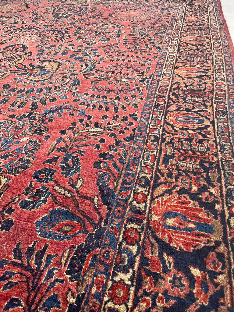 MAGNIFICENT Antique Blooming Sarouk in Lovely Coral, Berry, Blush | RARE SIZE: 6.2 x 9.1