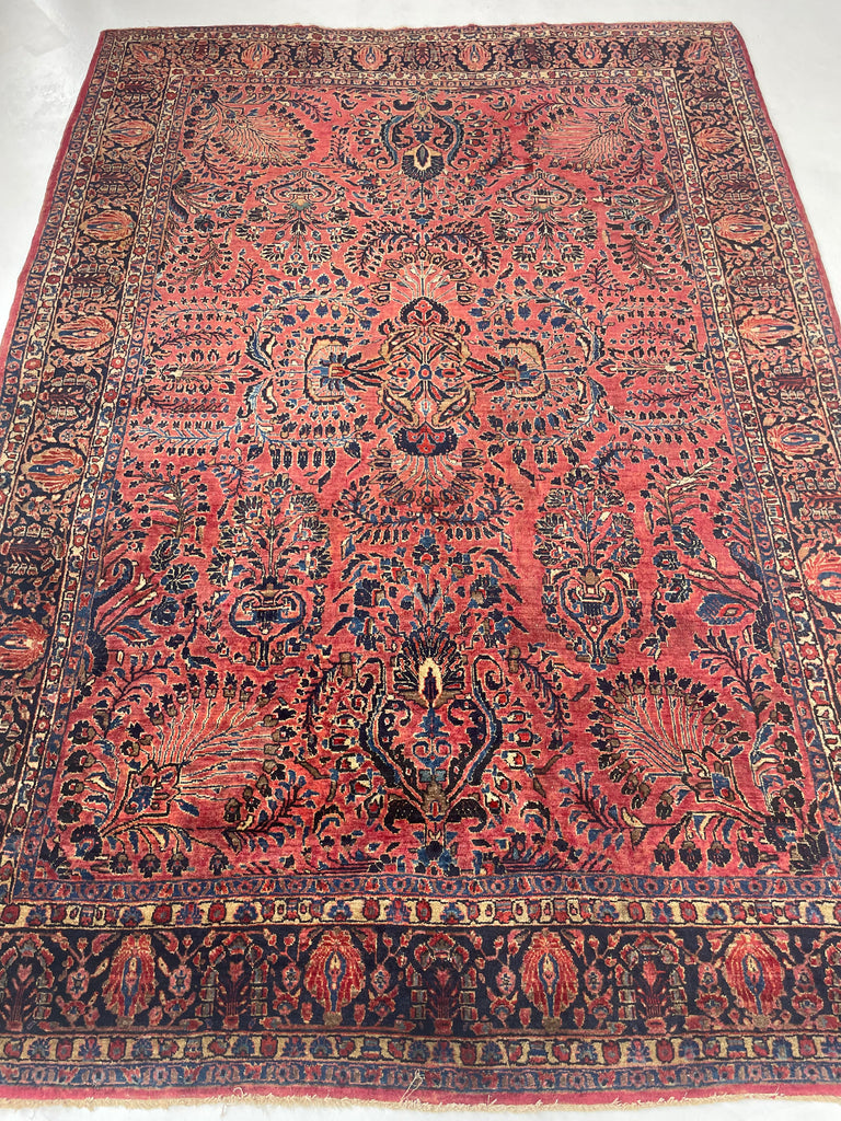 MAGNIFICENT Antique Blooming Sarouk in Lovely Coral, Berry, Blush | RARE SIZE: 6.2 x 9.1