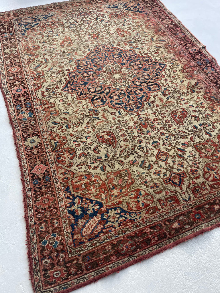 SUPER Fine Antique Ferahan Sarouk | Soft Rust, Beige, Mellow Blues, Walnut | 4.4 x 6.4