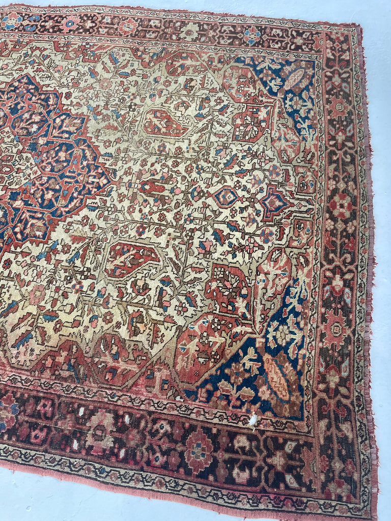 SUPER Fine Antique Ferahan Sarouk | Soft Rust, Beige, Mellow Blues, Walnut | 4.4 x 6.4