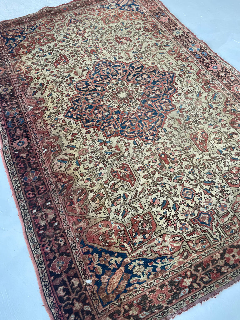 SUPER Fine Antique Ferahan Sarouk | Soft Rust, Beige, Mellow Blues, Walnut | 4.4 x 6.4