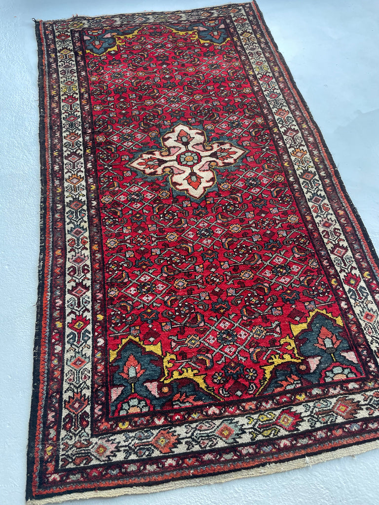 Fabulous Vintage Hamadan rug | Purple, Yellow, Teal | 3.8 x 6.9
