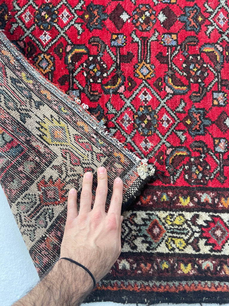 Fabulous Vintage Hamadan rug | Purple, Yellow, Teal | 3.8 x 6.9