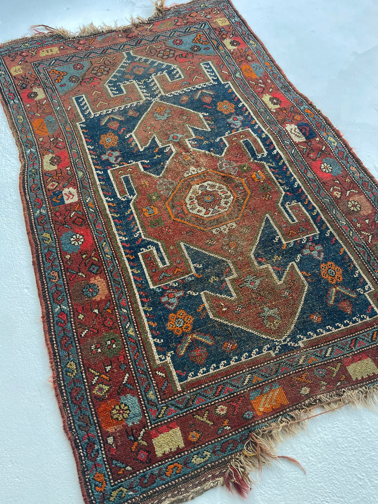 SOLD | OLD & WORN Nomadic Village Rug | Antique Kurdish Beauty | 3.5 x 5.7