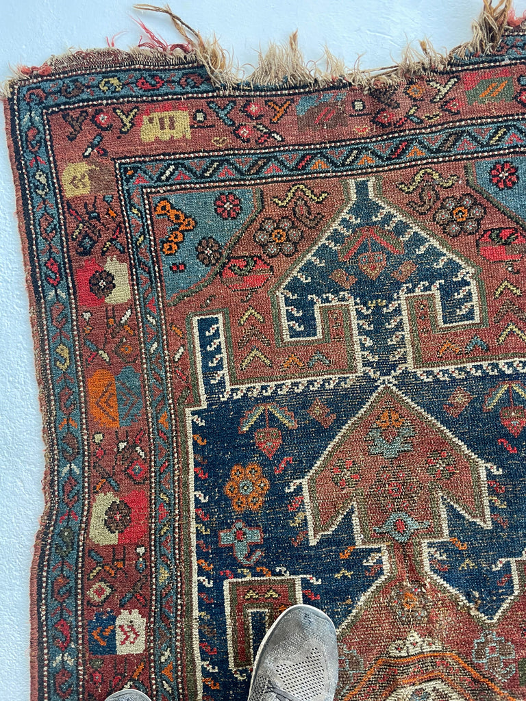 SOLD | OLD & WORN Nomadic Village Rug | Antique Kurdish Beauty | 3.5 x 5.7