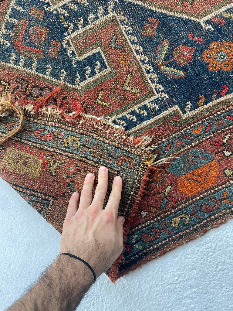 SOLD | OLD & WORN Nomadic Village Rug | Antique Kurdish Beauty | 3.5 x 5.7