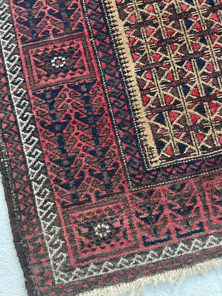 Long Vintage Tribal Afghan Baluchi | Deep Hues and Clean Aesthetic | 3 x 5.4