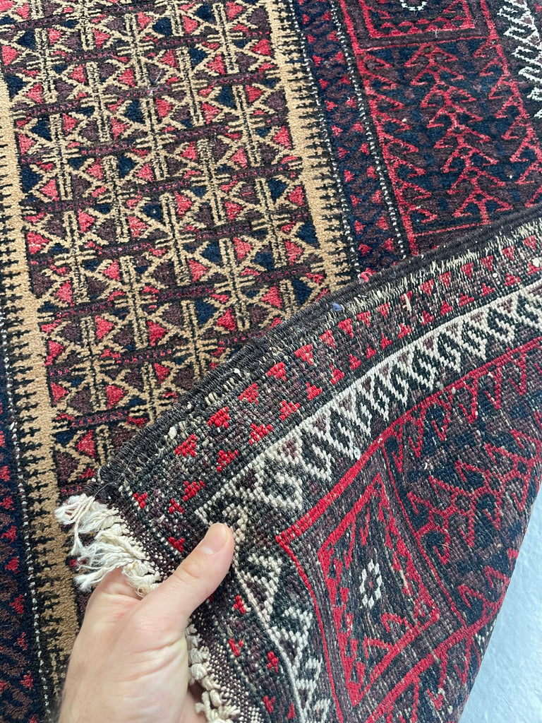 Long Vintage Tribal Afghan Baluchi | Deep Hues and Clean Aesthetic | 3 x 5.4