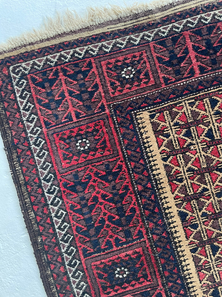 Long Vintage Tribal Afghan Baluchi | Deep Hues and Clean Aesthetic | 3 x 5.4