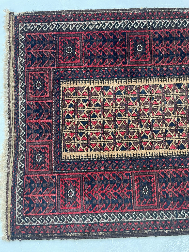 Long Vintage Tribal Afghan Baluchi | Deep Hues and Clean Aesthetic | 3 x 5.4