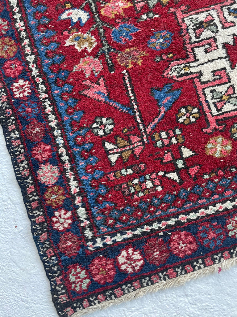 SQUARISH Vintage Persian Tribal Karaja | 2 Toned Reds | 3.6 x 4.6