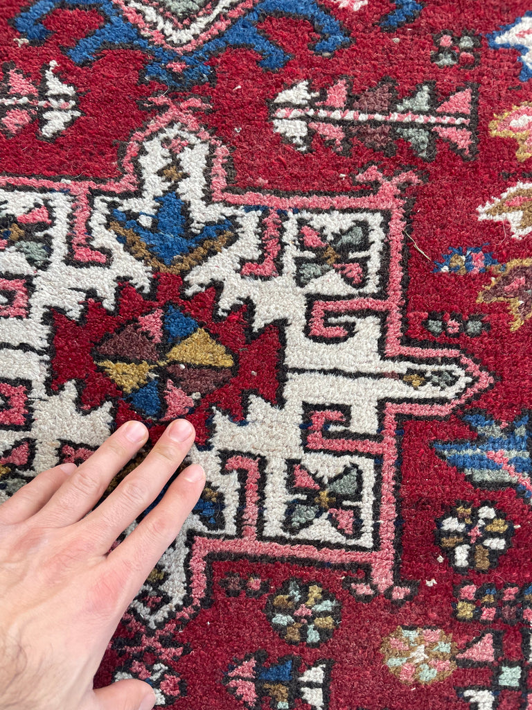 SQUARISH Vintage Persian Tribal Karaja | 2 Toned Reds | 3.6 x 4.6