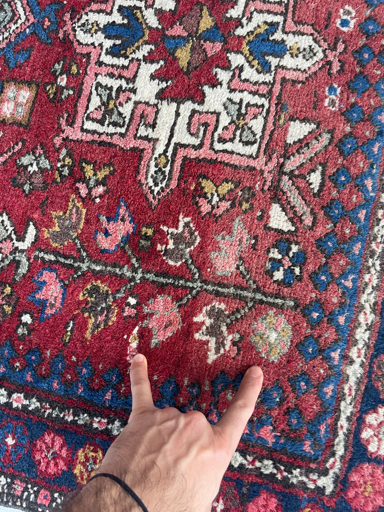 SQUARISH Vintage Persian Tribal Karaja | 2 Toned Reds | 3.6 x 4.6
