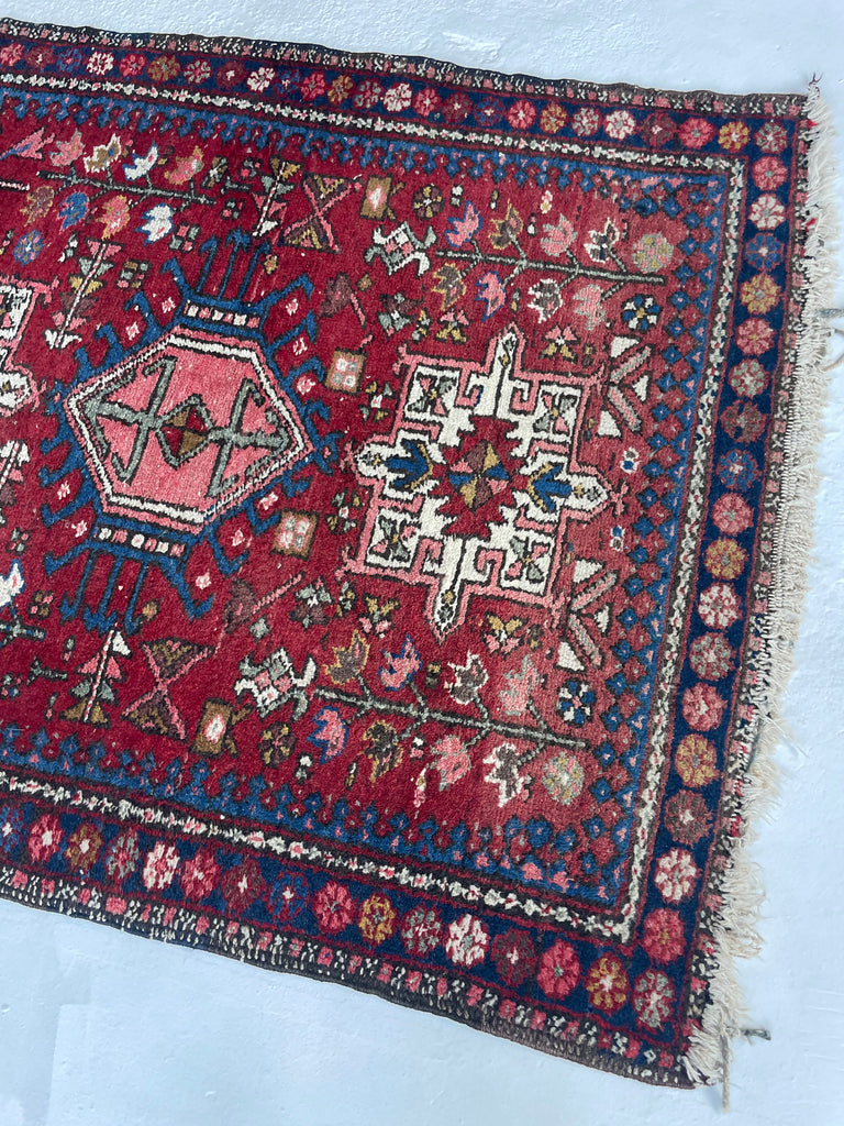 SQUARISH Vintage Persian Tribal Karaja | 2 Toned Reds | 3.6 x 4.6
