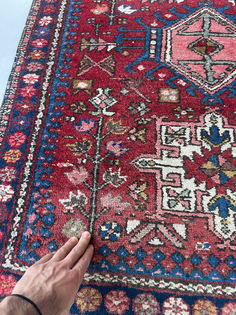 SQUARISH Vintage Persian Tribal Karaja | 2 Toned Reds | 3.6 x 4.6