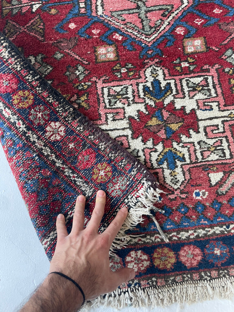 SQUARISH Vintage Persian Tribal Karaja | 2 Toned Reds | 3.6 x 4.6