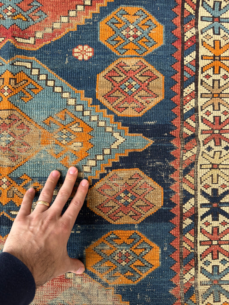 DIAMOND Caucasian Tribal Rug | Sunset meets the Midnight Sky Color Palette | 3.3 x 4.7
