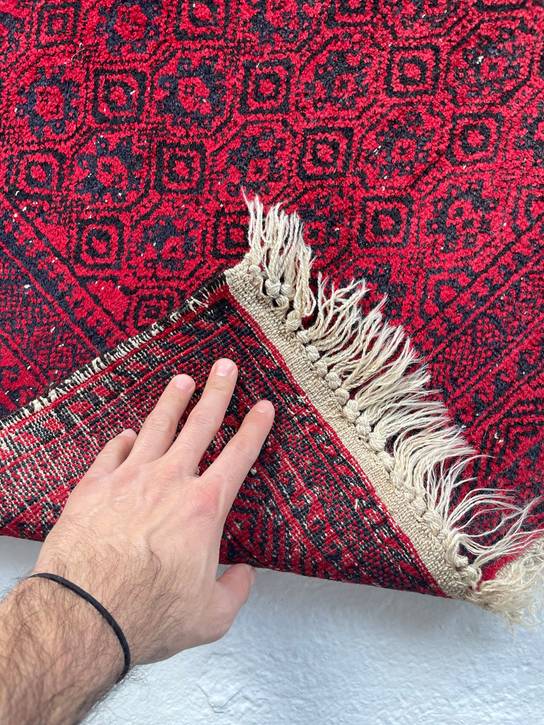 SOLD | Rich Deep Red Vintage Prayer Rug | Afghan Tribal Rug | 2.6 x 4.8