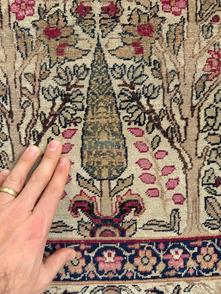 SOLD | HEAVENLY Antique Kerman Tree of Life with 3 Cypress Trees | 3 Kids? This is your Rug!! | ~ 3.6 x 5.6