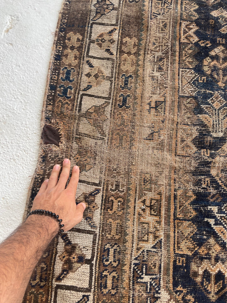 RESERVED FOR SHOOT*** STUNNING Antique Southwest Khamseh Shiraz | Dusty Cantaloupe, Midnight Blue, Earthy Chestnut | 6.5 x 9.6
