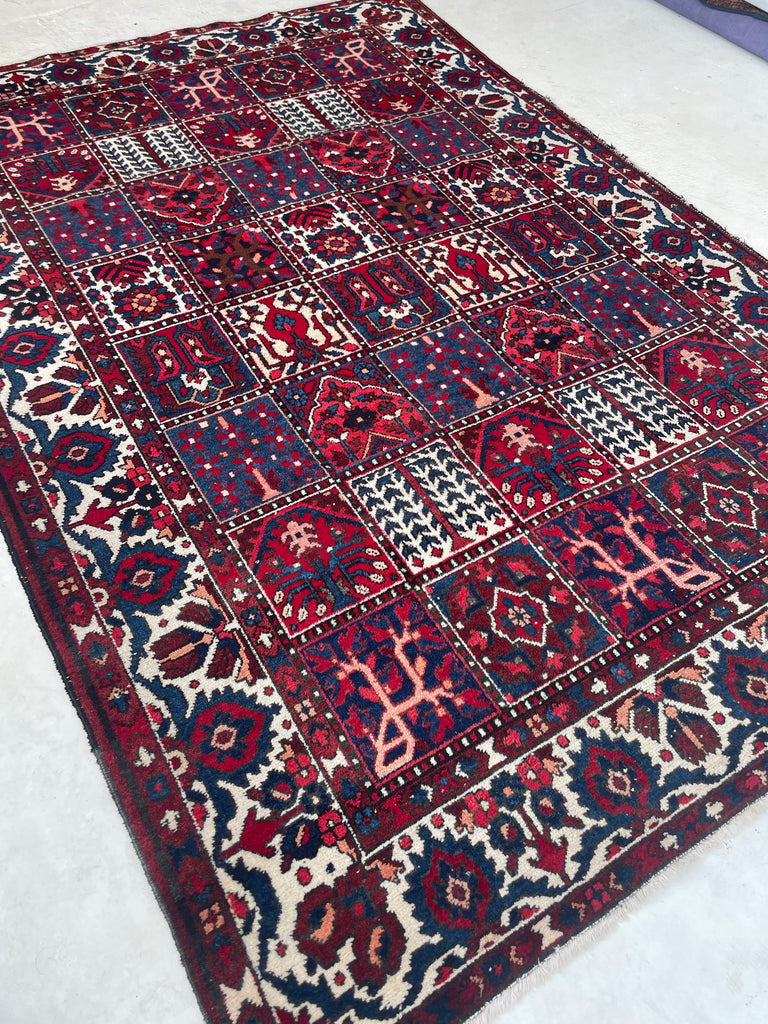 ICONIC Vintage Persian Bakhtiari "Garden Design" aka "4 Seasons Rug" | 7 x 10.2