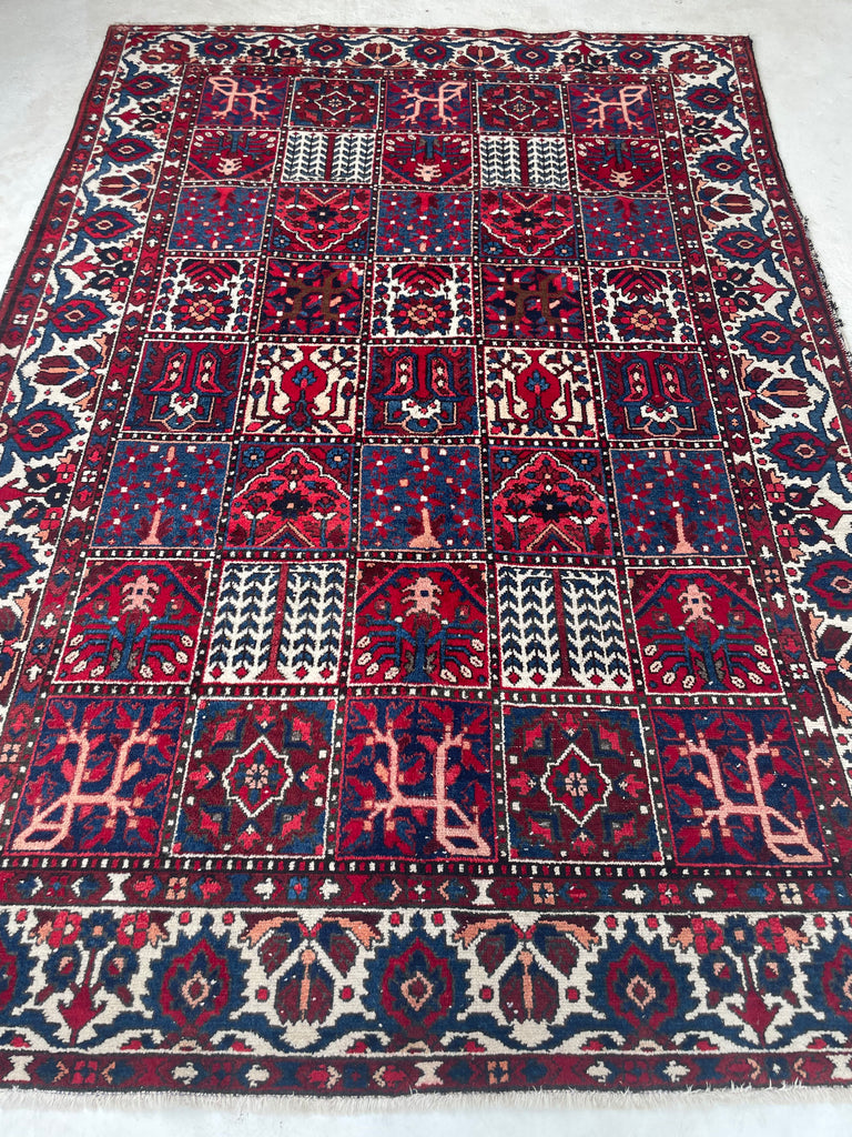 ICONIC Vintage Persian Bakhtiari "Garden Design" aka "4 Seasons Rug" | 7 x 10.2