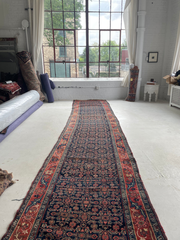 20 FEET LONG!! Gorgeous Antique Halvai Bidjar with Growing Vine Border | 4 x 20.3