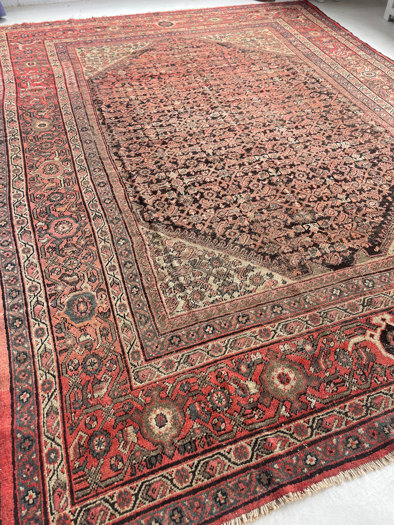 GORGEOUS Large & Muted Antique Persian Kurd-Malayer | Charcoal, Purple, Taupe, Grey, Moss, Rust, More | ~ 11 x 14