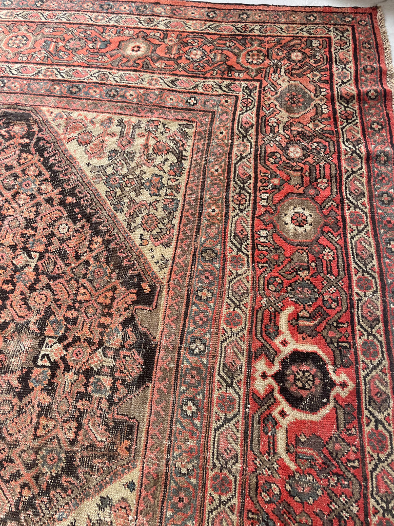GORGEOUS Large & Muted Antique Persian Kurd-Malayer | Charcoal, Purple, Taupe, Grey, Moss, Rust, More | ~ 11 x 14
