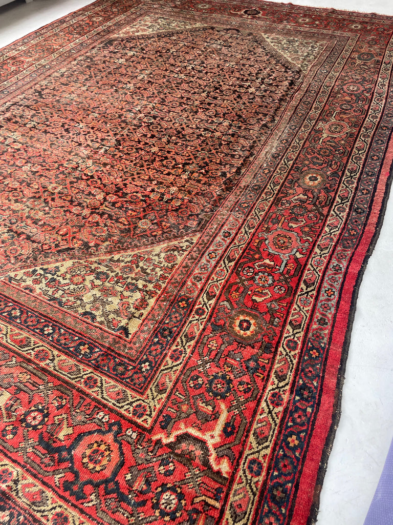GORGEOUS Large & Muted Antique Persian Kurd-Malayer | Charcoal, Purple, Taupe, Grey, Moss, Rust, More | ~ 11 x 14