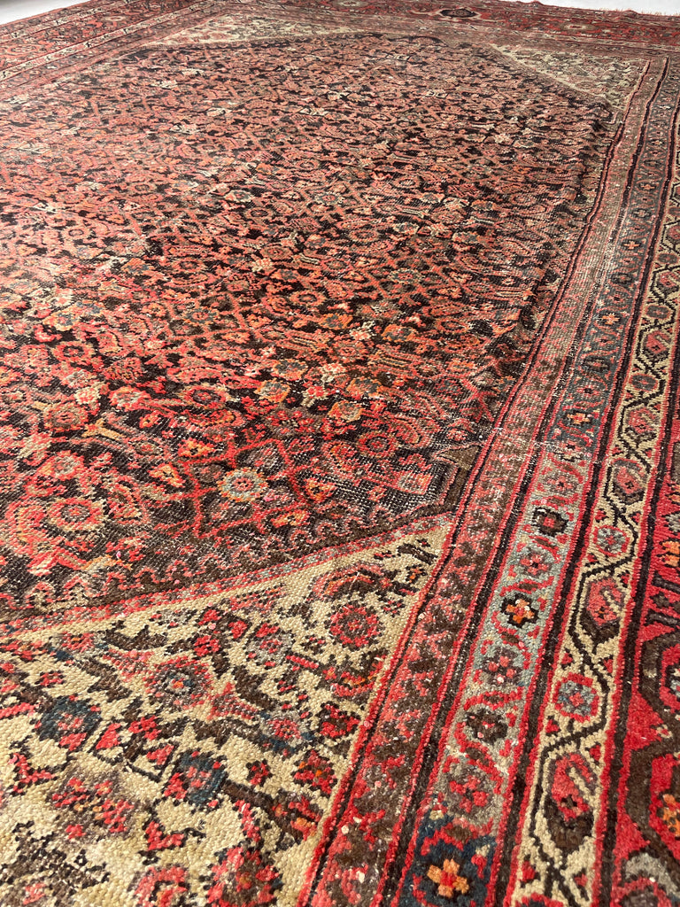 GORGEOUS Large & Muted Antique Persian Kurd-Malayer | Charcoal, Purple, Taupe, Grey, Moss, Rust, More | ~ 11 x 14