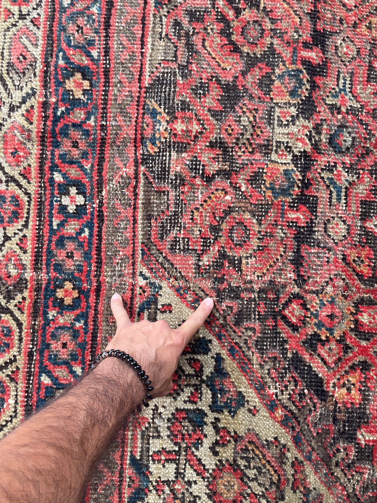 GORGEOUS Large & Muted Antique Persian Kurd-Malayer | Charcoal, Purple, Taupe, Grey, Moss, Rust, More | ~ 11 x 14
