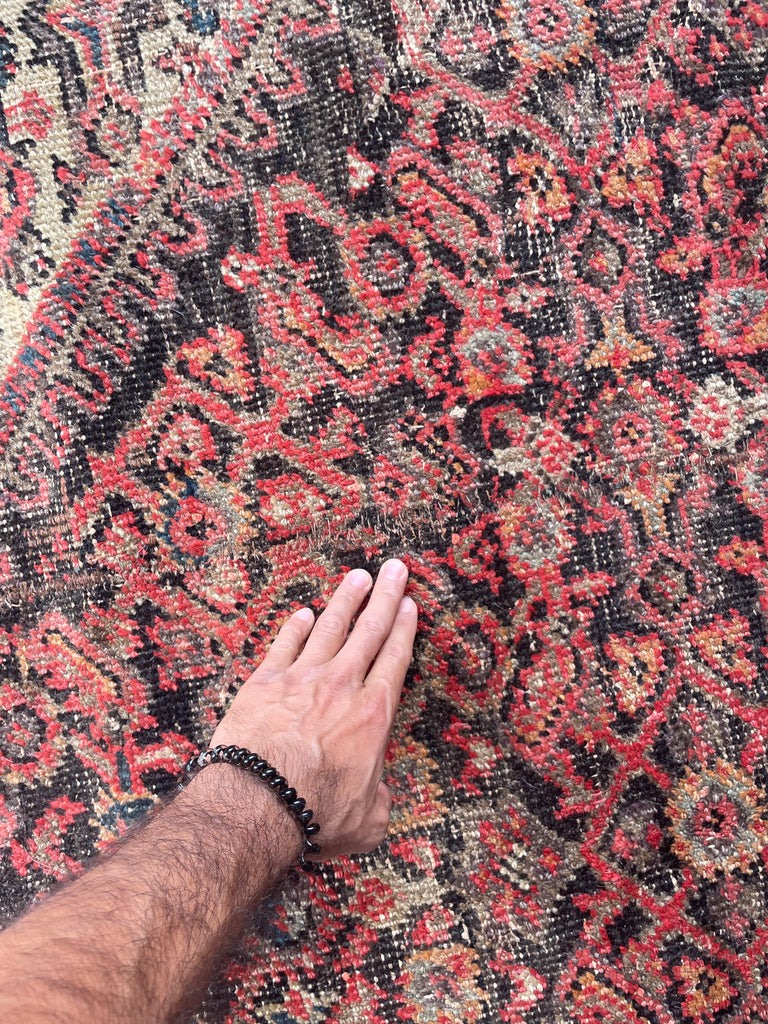 GORGEOUS Large & Muted Antique Persian Kurd-Malayer | Charcoal, Purple, Taupe, Grey, Moss, Rust, More | ~ 11 x 14