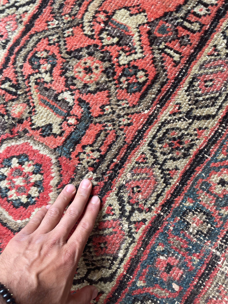 GORGEOUS Large & Muted Antique Persian Kurd-Malayer | Charcoal, Purple, Taupe, Grey, Moss, Rust, More | ~ 11 x 14