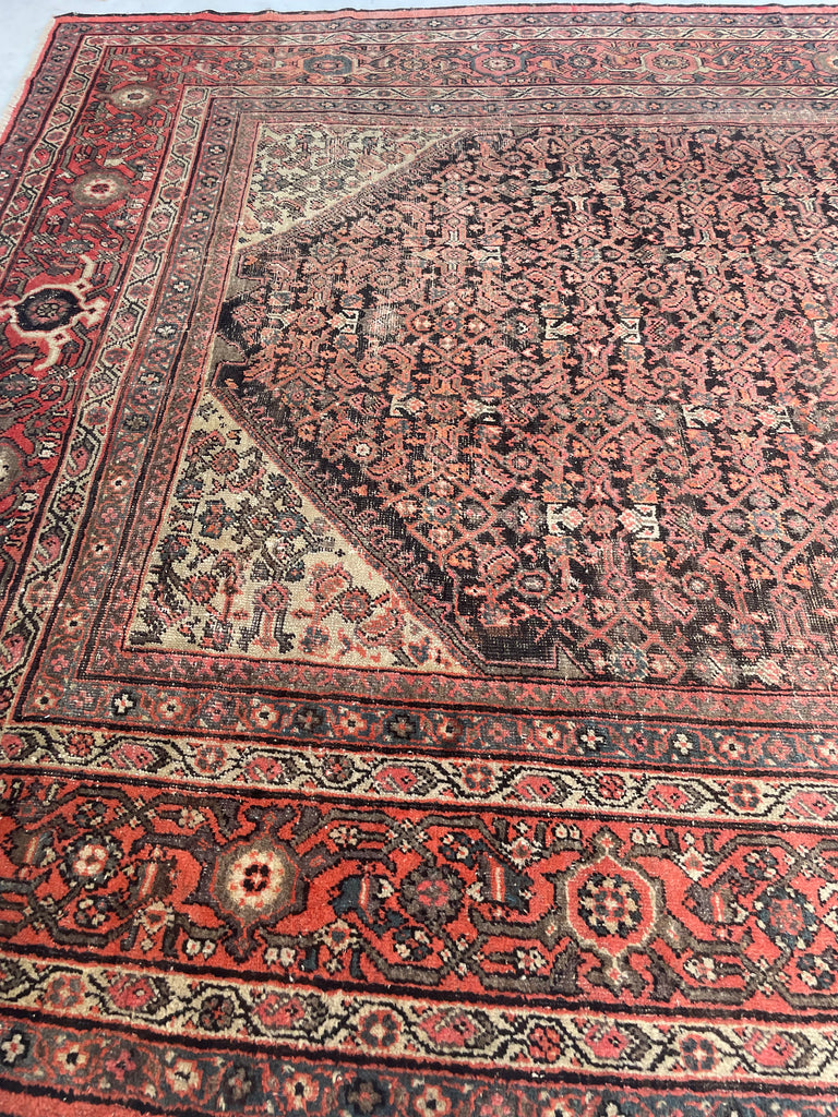 GORGEOUS Large & Muted Antique Persian Kurd-Malayer | Charcoal, Purple, Taupe, Grey, Moss, Rust, More | ~ 11 x 14