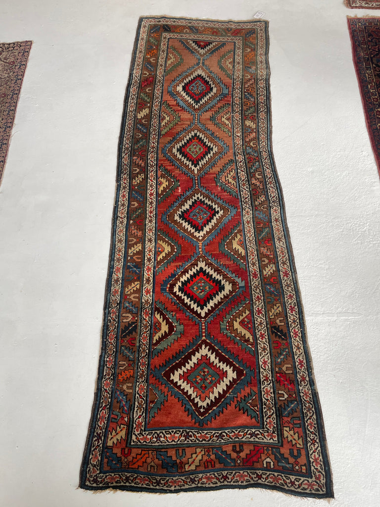 HYPNOTIC ANTIQUE SHAHSAVAN Runner | Rare Piece | Variations of Rust to Sunset with Divine Blues | ~ 3.6 x 10