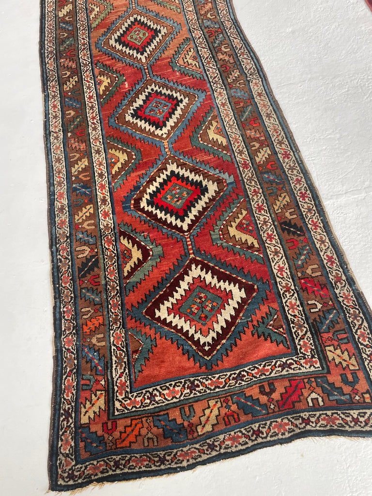 HYPNOTIC ANTIQUE SHAHSAVAN Runner | Rare Piece | Variations of Rust to Sunset with Divine Blues | ~ 3.6 x 10