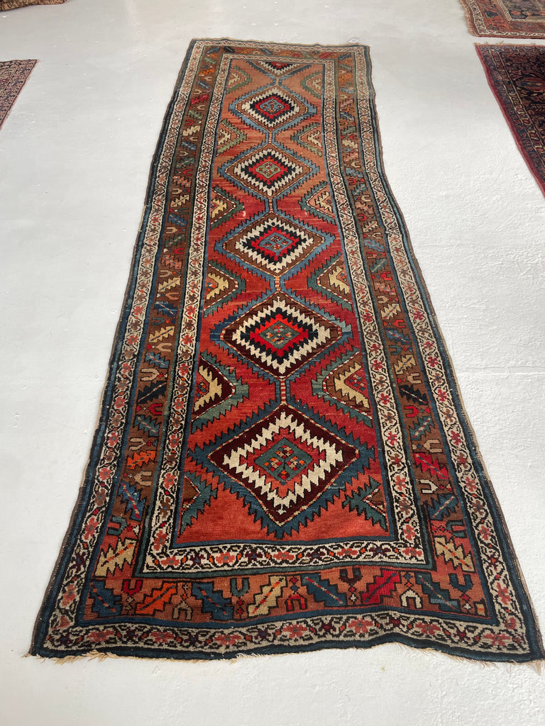 HYPNOTIC ANTIQUE SHAHSAVAN Runner | Rare Piece | Variations of Rust to Sunset with Divine Blues | ~ 3.6 x 10
