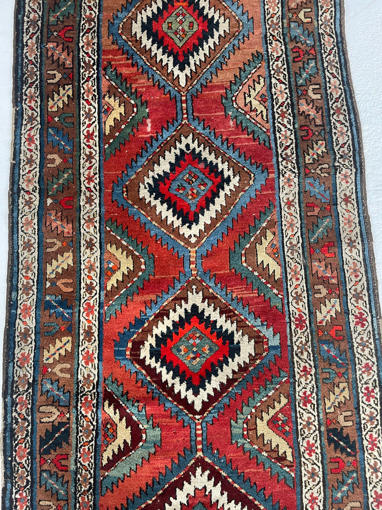 HYPNOTIC ANTIQUE SHAHSAVAN Runner | Rare Piece | Variations of Rust to Sunset with Divine Blues | ~ 3.6 x 10