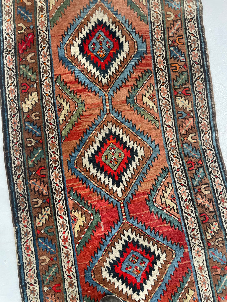 HYPNOTIC ANTIQUE SHAHSAVAN Runner | Rare Piece | Variations of Rust to Sunset with Divine Blues | ~ 3.6 x 10