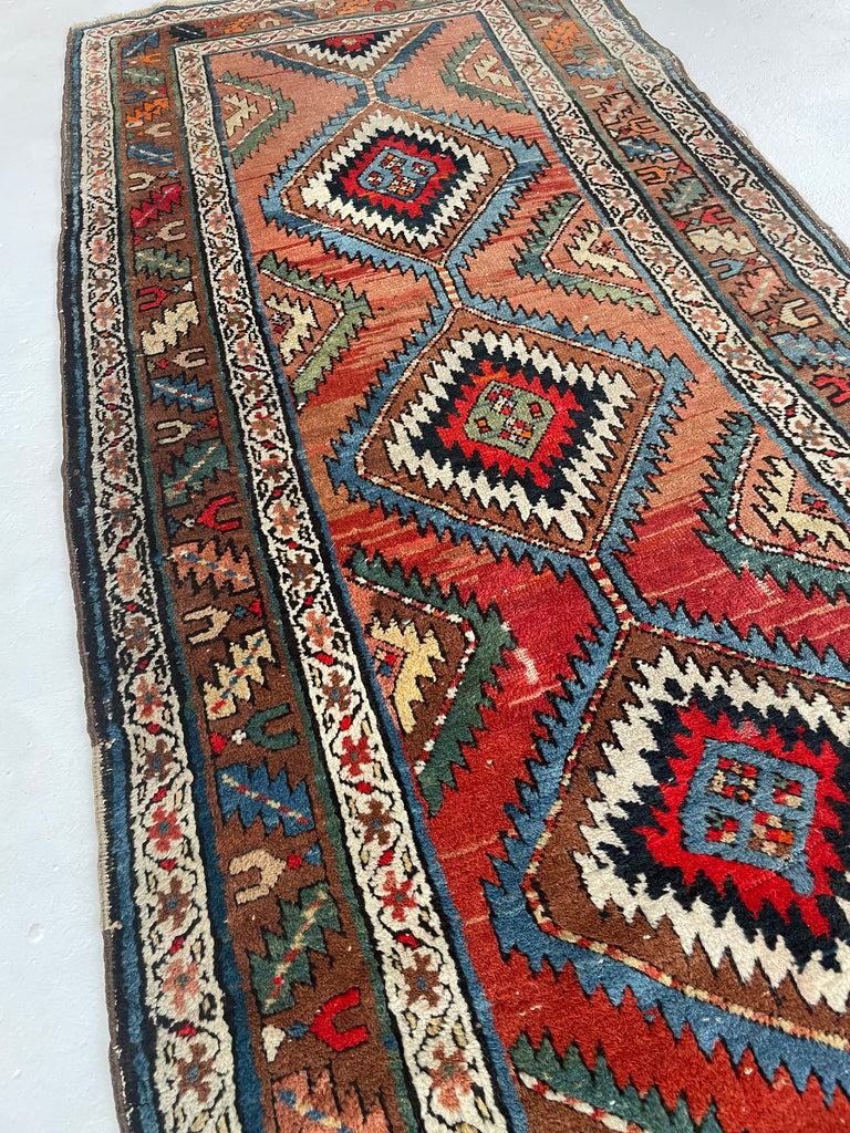 HYPNOTIC ANTIQUE SHAHSAVAN Runner | Rare Piece | Variations of Rust to Sunset with Divine Blues | ~ 3.6 x 10