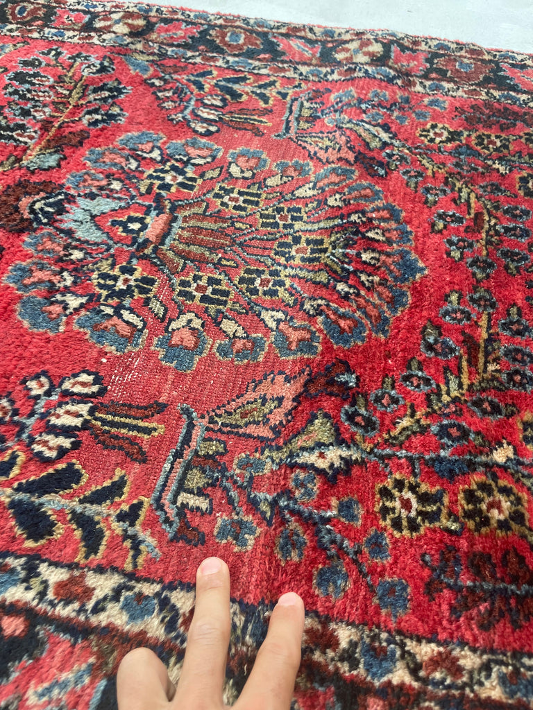 SOLD | 27 FEET LONG!! GRAND STAIRWAY / STAIRCASE or BALLROOM HALLWAY Antique Sarouk Runner | Strawberry, Moss/Sage Green, Blues | 2.8 x 27