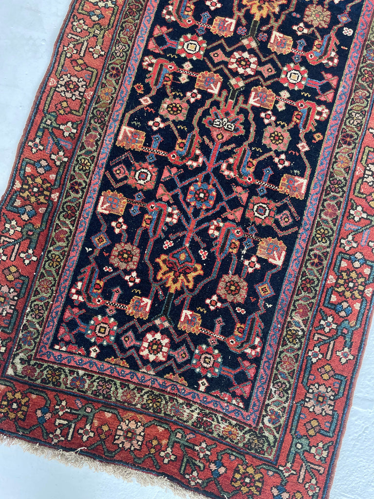UNUSUALLY EXOTIC Antique NW Persian Runner | Many Blues, Green & Saffrons! | 3.4 x 9.2